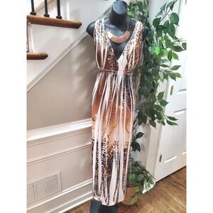 NYC Women's Brown Polyester V-Neck Sleeveless Casual Long Maxi Dress Size 3X